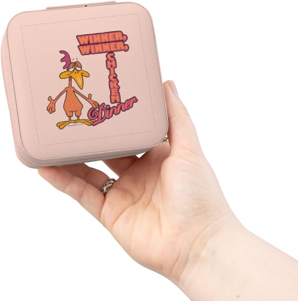 3dRose Winner Winner Chicken Dinner Humor Cartoon Jewelry Travel Case Pink