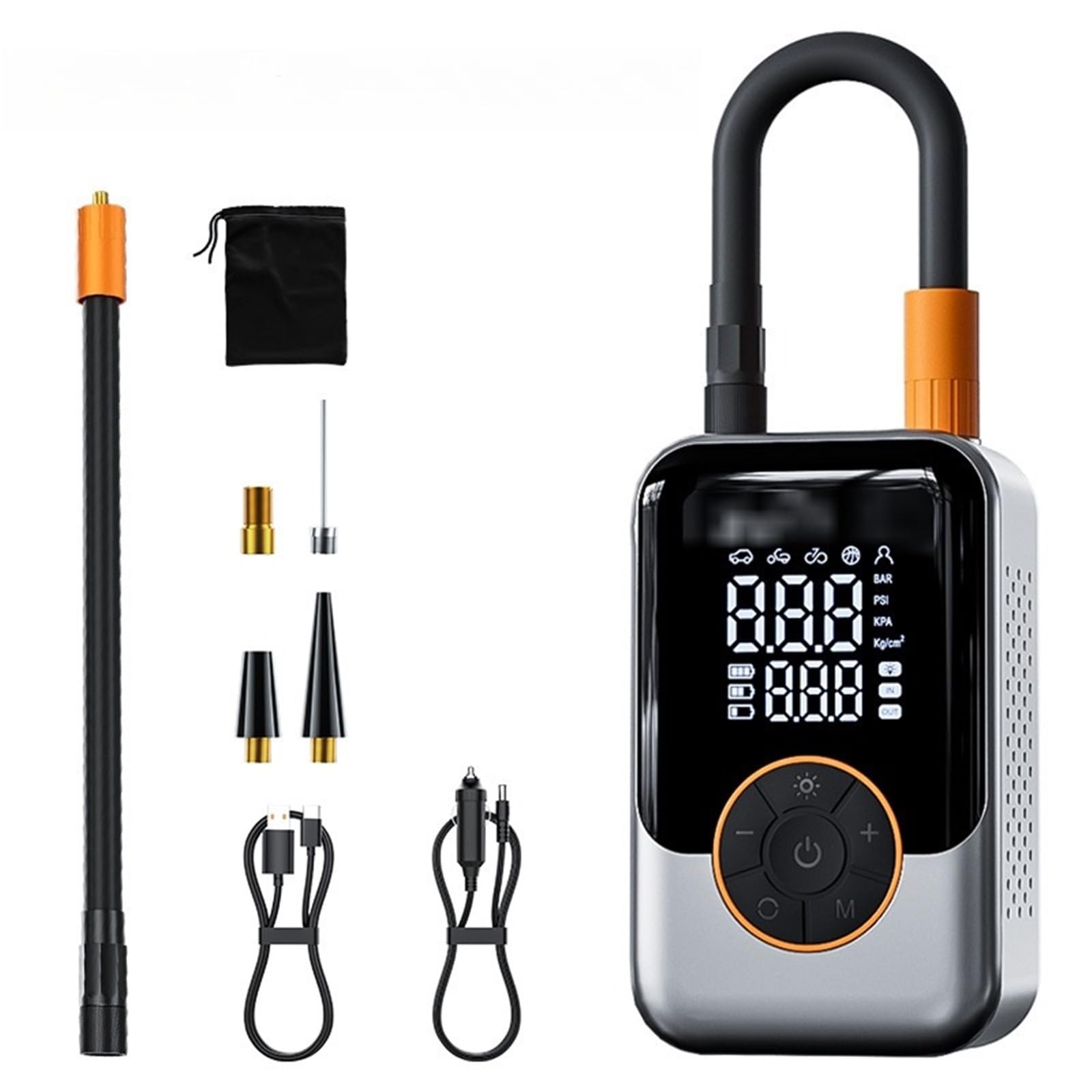 Compresseur Air Gonfleur de pneu de voiture sans fil Gonfleur Pneus Voiture | Pompe à Air Portable 3000mAh, gonfleur de pneus rechargeable Pour et vélo(Black Lighter Cable)