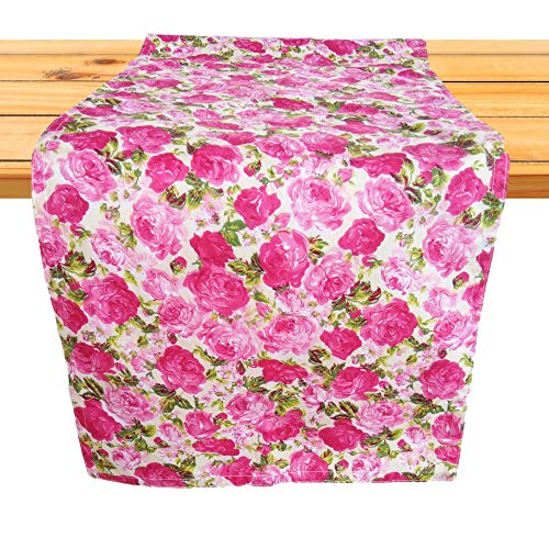Cushystore Valentine Floral Roses Garden Table Runner Blooming Blossom Theme 100% Cotton Pink, 13 X 48 Inch #TOP15
