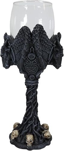 Miniatura 7 de Ebros Gift Ocultista sabático cabra baphomet pentagrama con alas de cuervo y calaveras copa de vino bebida bebida cáliz con vides torcidas
