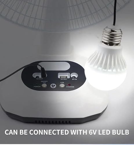 Miniatura 4 de Nuevo ventilador recargable 2023 con panel solar, puerto USB, luz LED y 2 bombillas gratis