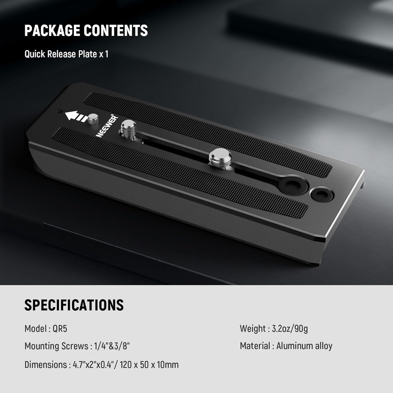 Neewer 501PL Tripod Fluid Head Quick Release Plate, Camera Mounting Plate with 1/4" and 3/8" Screws, Anti Off Pin for GM001 GM002 GM006 Fluid Heads, QR5 - Image 7