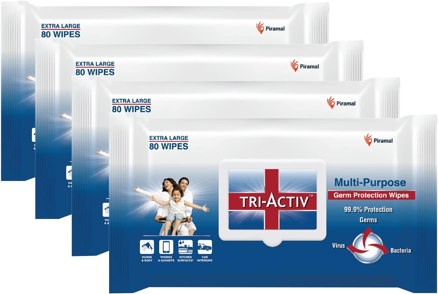 Multi-Purpose Germ Protection | Disinfectant Wipes | Wet Wipes for Cleaning | Safe on Skin | Cleans appliances | Enriched with Aloe vera | 33% Extra Large 80 Wipe Lid pack | Pack of 4