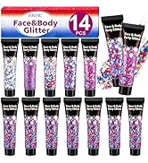AROIC 4th of July Body Glitter Set, Red White Blue Face Hair Glitter Gel - 14PCS(6 Styles) Chunky...