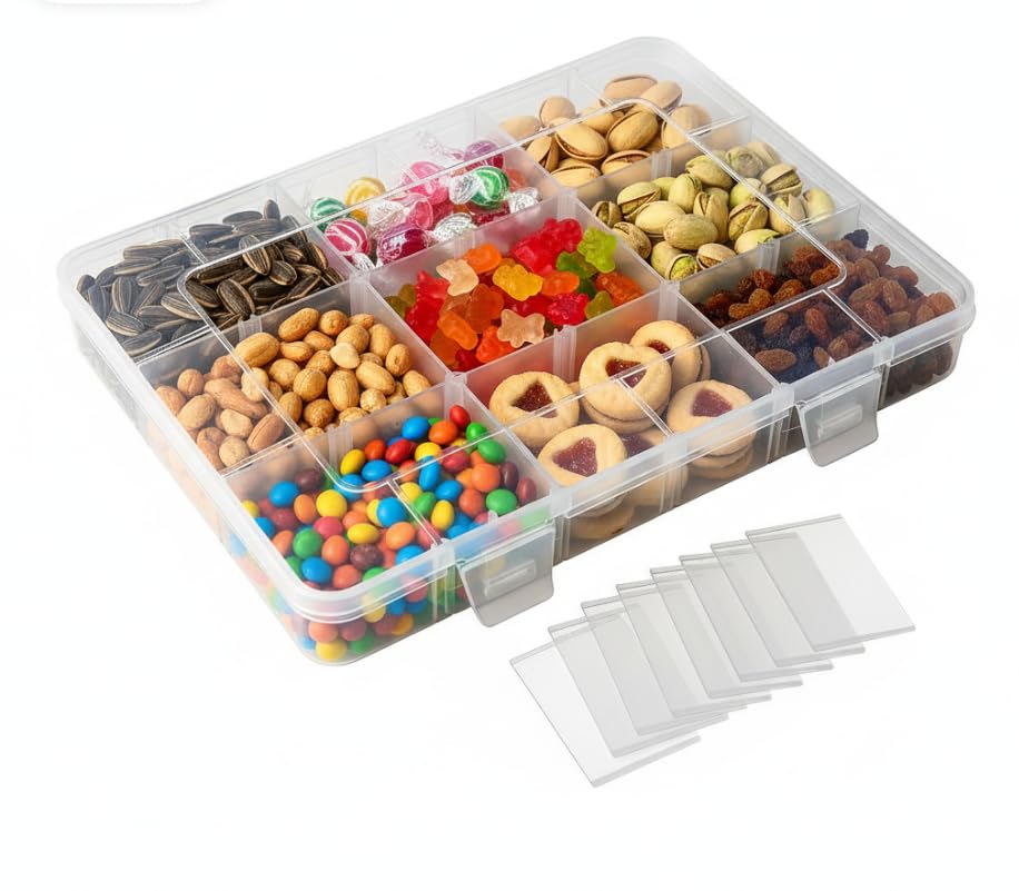 Xujinsongg 2 Pcs Snackle Box Trays with 18 Removable Grids Compartments Snack Box With Compartments Clear Multi Stackable Plastic Organizer Container for Snack Fruits Pills Beads Bolts and Nuts