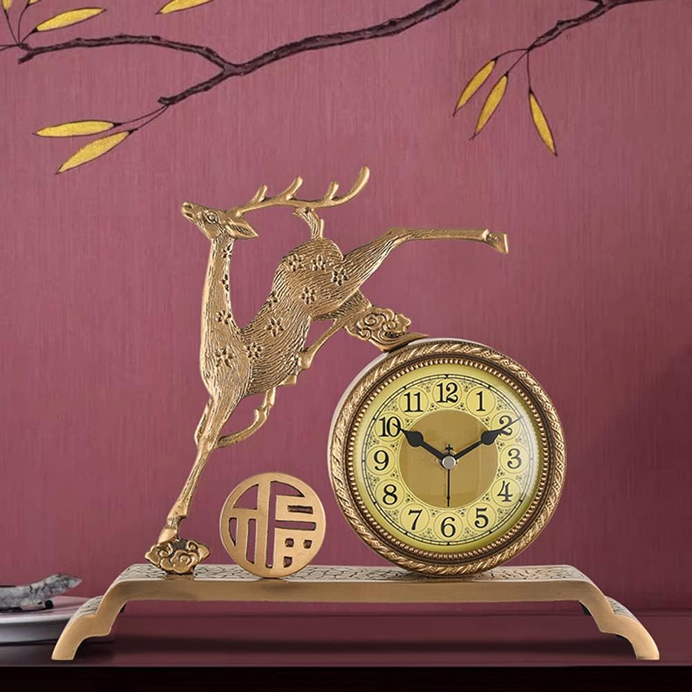 Mantel Clock, Metal Desk Clock Mantle Clock for Living Room Décor Silent, Decorative, Battery Operated Mantle Clock for Fireplace Mantel, Office,