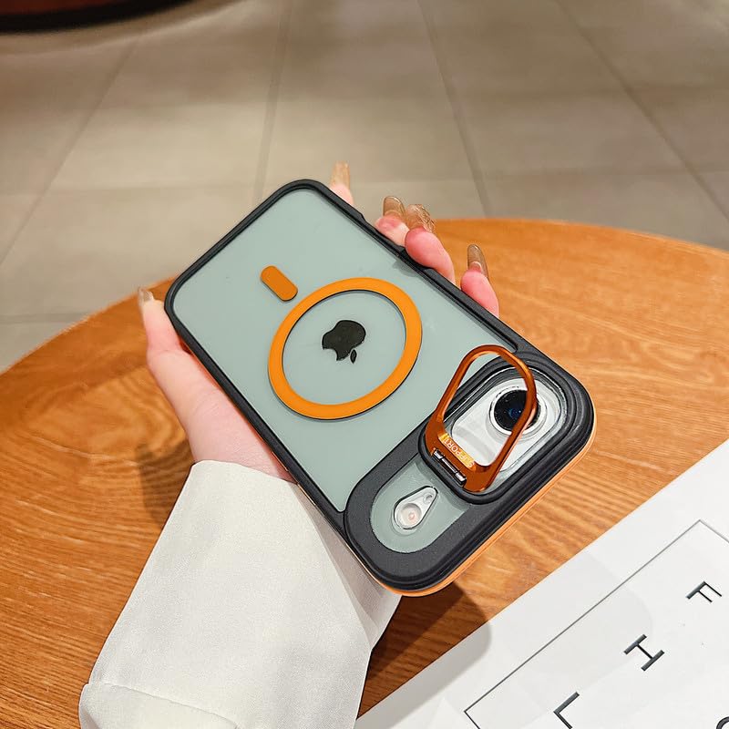 Image of LuxuryKase Smoked Clear MagSafe Case for iPhone Air | Metal Camera Guard Kickstand | Rugged Grip Edge | Hard PC Back + Soft TPU | Wireless Charging Support - Orange