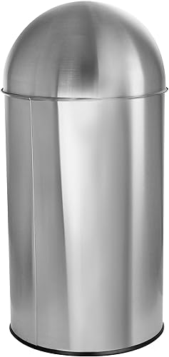 Miniatura 3 de Elama Cubo de basura cilíndrico cilíndrico de acero inoxidable con tapa de empuje de 13 galones de 50 litros en plata mate