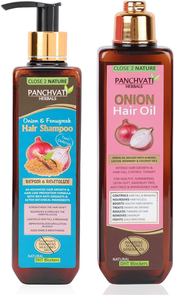 PANCHVATIHerbals Onion Hair Oil with Onion & Fenugreek Hair Shampoo nourishes strong and healthy hair 400 ml