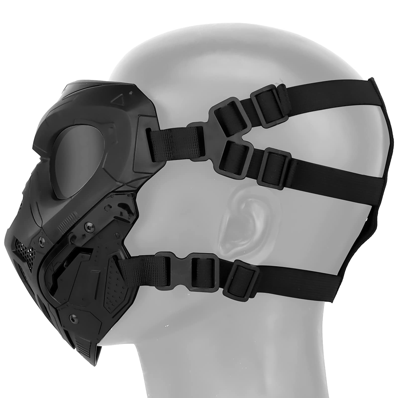 Tactisch masker, grijze lens volledig gezicht paintball beschermend masker voor Cs Wargame Halloween cosplay kostuum feest zwart