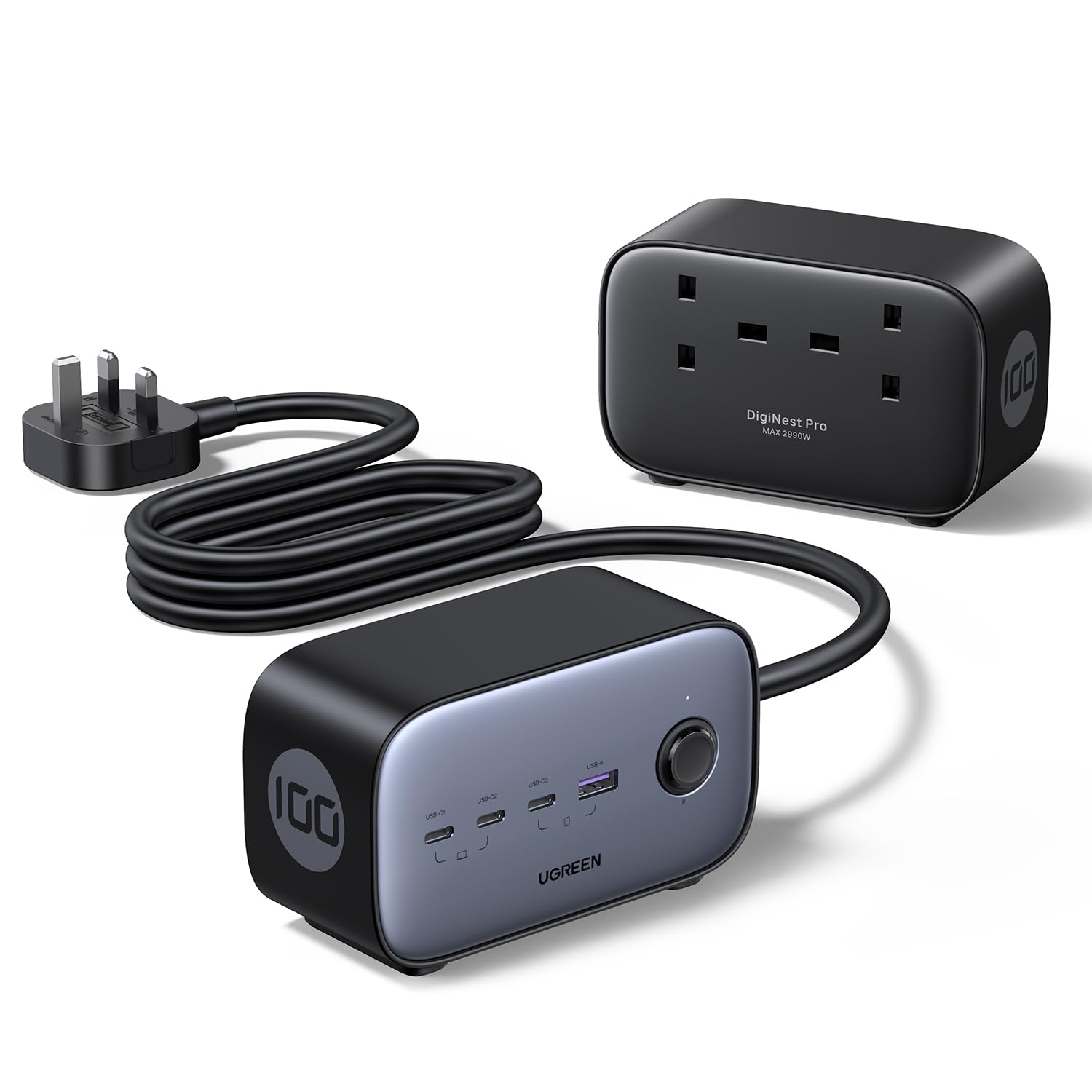 UGREEN100W Power Strip USB C Charger, 6-in-1 DigiNest Pro Charging Station Multiport Extension Cord, Fast Charger Plug with 2×AC Outlets,3×Type C,1×USB A, Extension Lead for Desktop, Home, Office