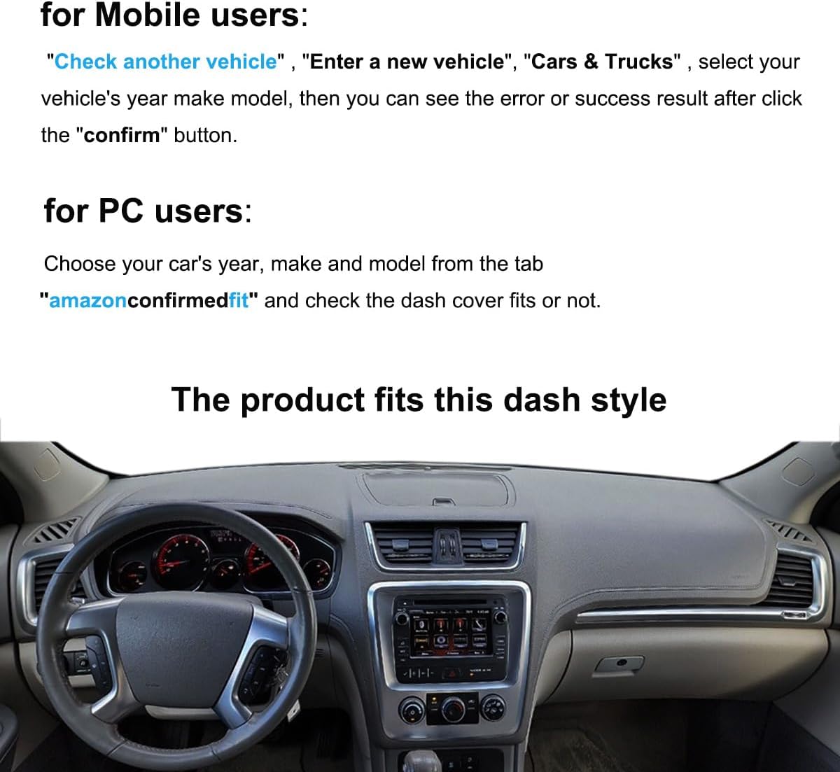 Dash Cover Mat Custom Fit for GMC Acadia without Head Up Display Dashboard Pad Cap Carpet Protector K353A (Black)