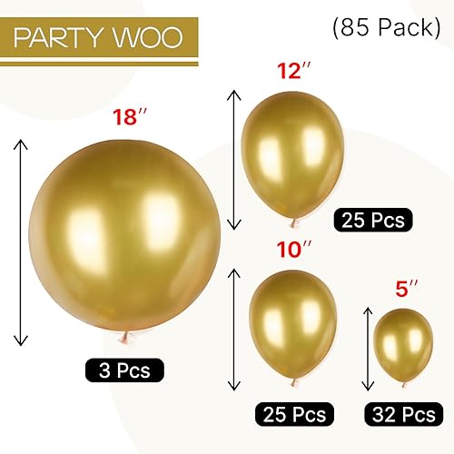 Miniatura 6 de PartyWoo Globos dorados, 85 globos dorados metálicos de diferentes tamaños, paquete de 18 pulgadas, 12 pulgadas, 10 pulgadas, 5 pulgadas, globos
