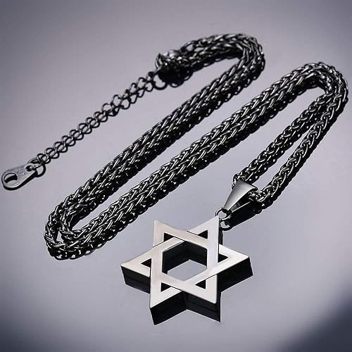 Miniatura 4 de U7 Star of David Necklace for Men Women GoldStainless Steel Hexagon Pendant with CrossRuby StoneClassic Jewish Isael Necklaces Length 22 24 26