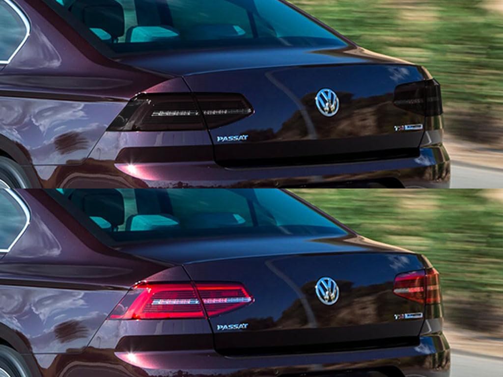 Rvinyl Tail Light Pre Cut Film Tint Cover Kit in Blackout Smoke Compatible with Volkswagen Passat 2012-2015 - Adhesive Backs