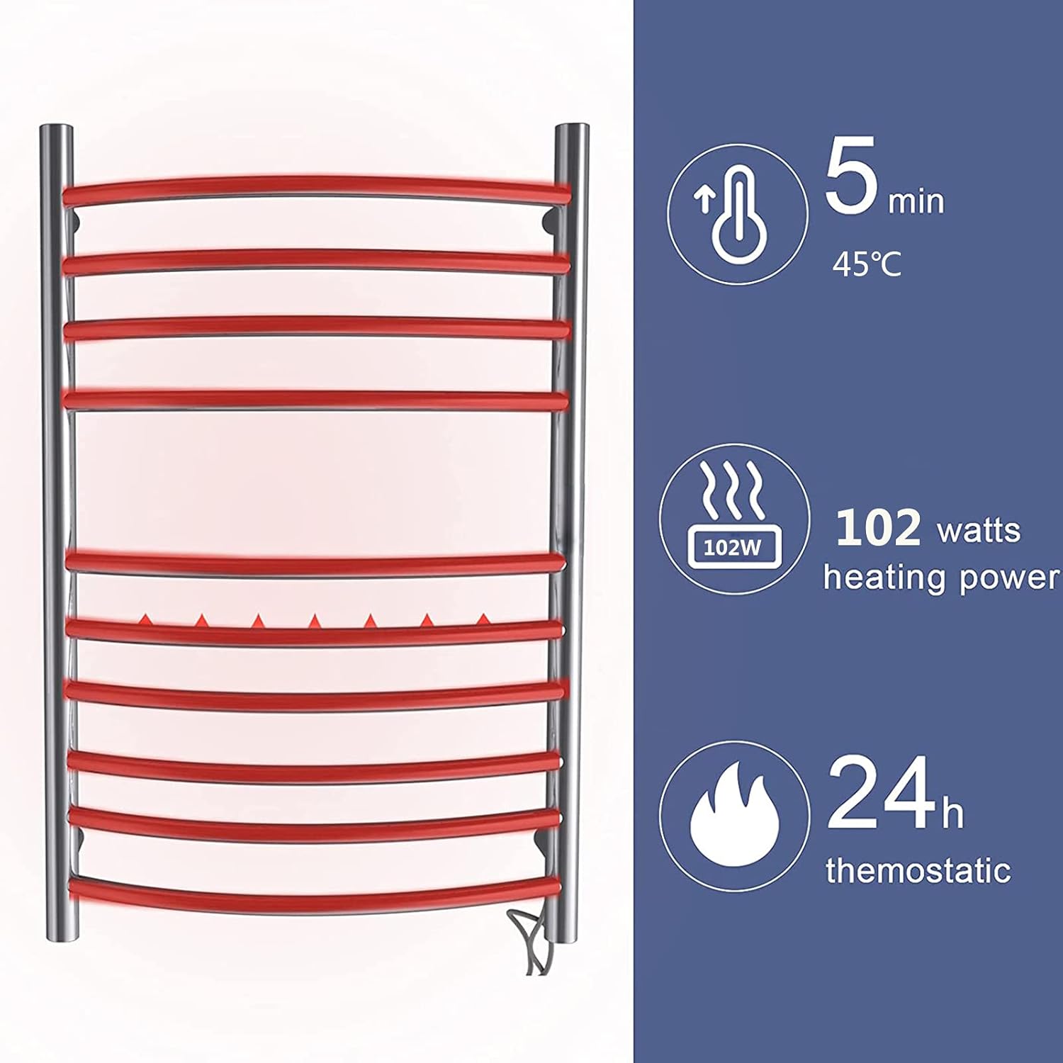 Electric Heated Towel Rack Wall Mounted for Bathroom 10 Bars 304 Stainless Steel Thermostatic Drying RackOr Plug-in Models LWX