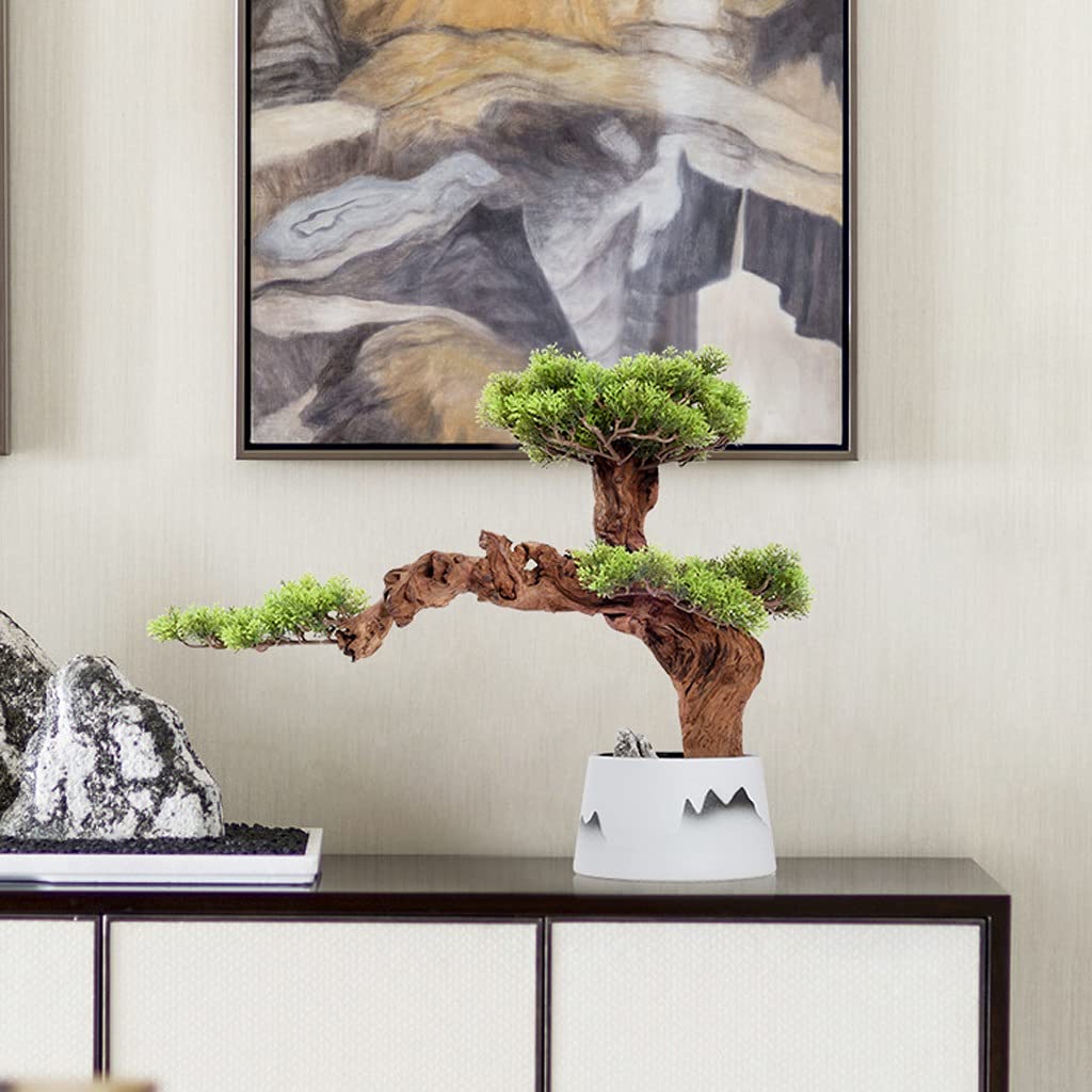 Plantas Artificiales Simulación Bienvenido Adornos de Pino Podocarpus Potted Plantas Salón Porche Coffee Table Mesa Frente Recepción Artificial Bonsai Adecuado Falsas en Ma