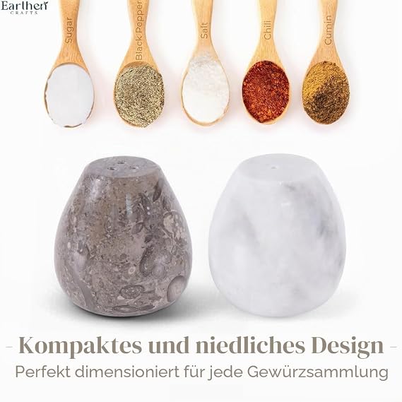 Earthen Crafts Salz- und Pfefferstreuer aus Marmor Ozeanisches und Weiß 58 cm Salz- und Zuckerbehälter Gewürzgläser für moderne Küchendekoration Esstisch-Arbeitsplatten-Zubehör 2 Stück