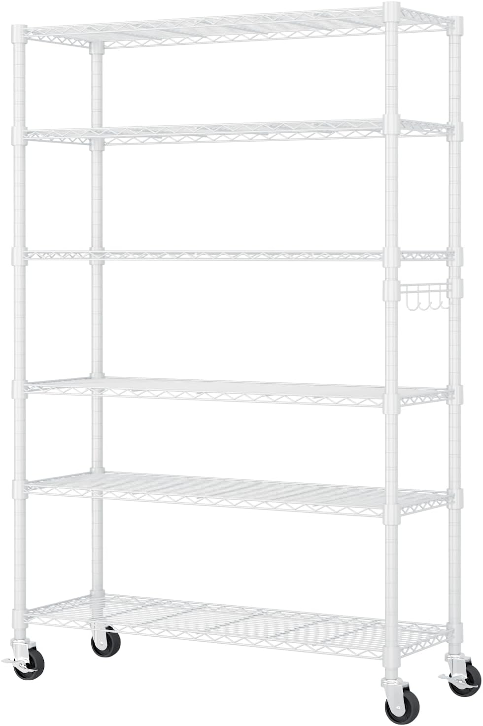 Wire Shelving 6 Tier Slim Steel Storage Metal Shelves with Wheels,Adjustable Kitchen Utility Shelving Unit,Pantry Rack Rolling Metal Shelf,White
