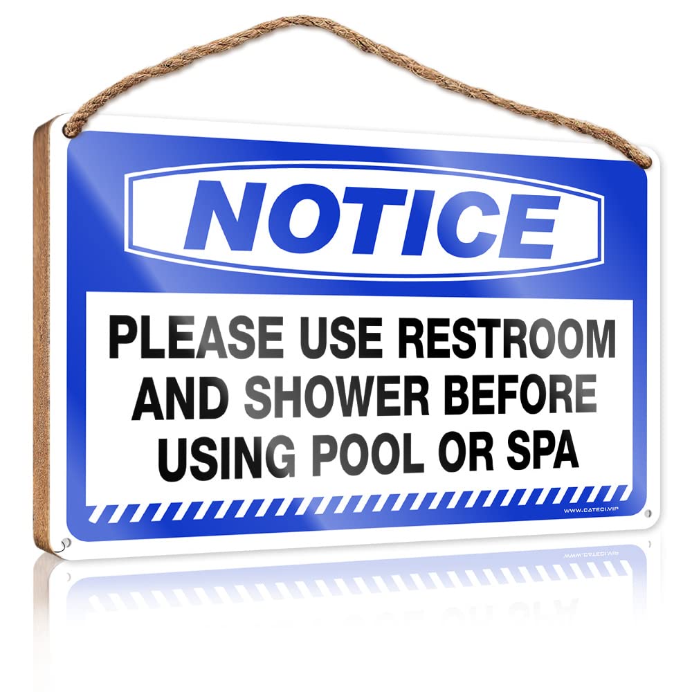 Home Hanging Sign Notice Please Use Restroom And Shower Before Using Pool Or Spa Wooden Sign Door Sign For Bedroom Playroom Decor(23X35CM)