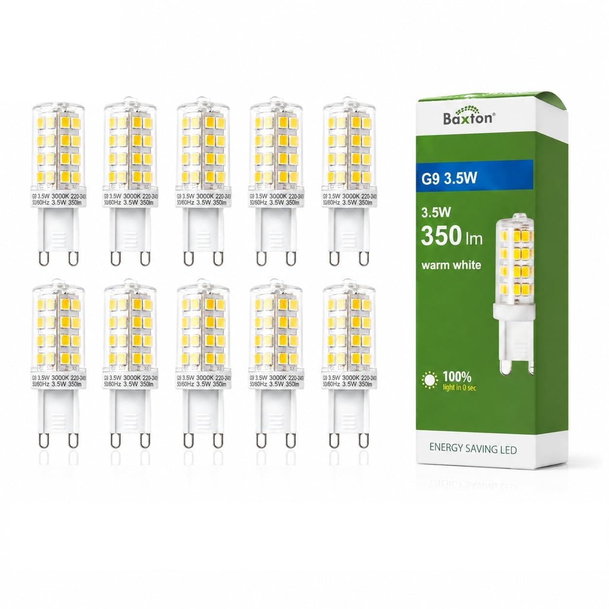 Baxton G9 LED Bulbs Warm White 3000K, 3.5W 350LM Non-Dimmable G9 Capsule Light Bulbs, Energy Saving LED Replacement Bulbs, 10 Pack