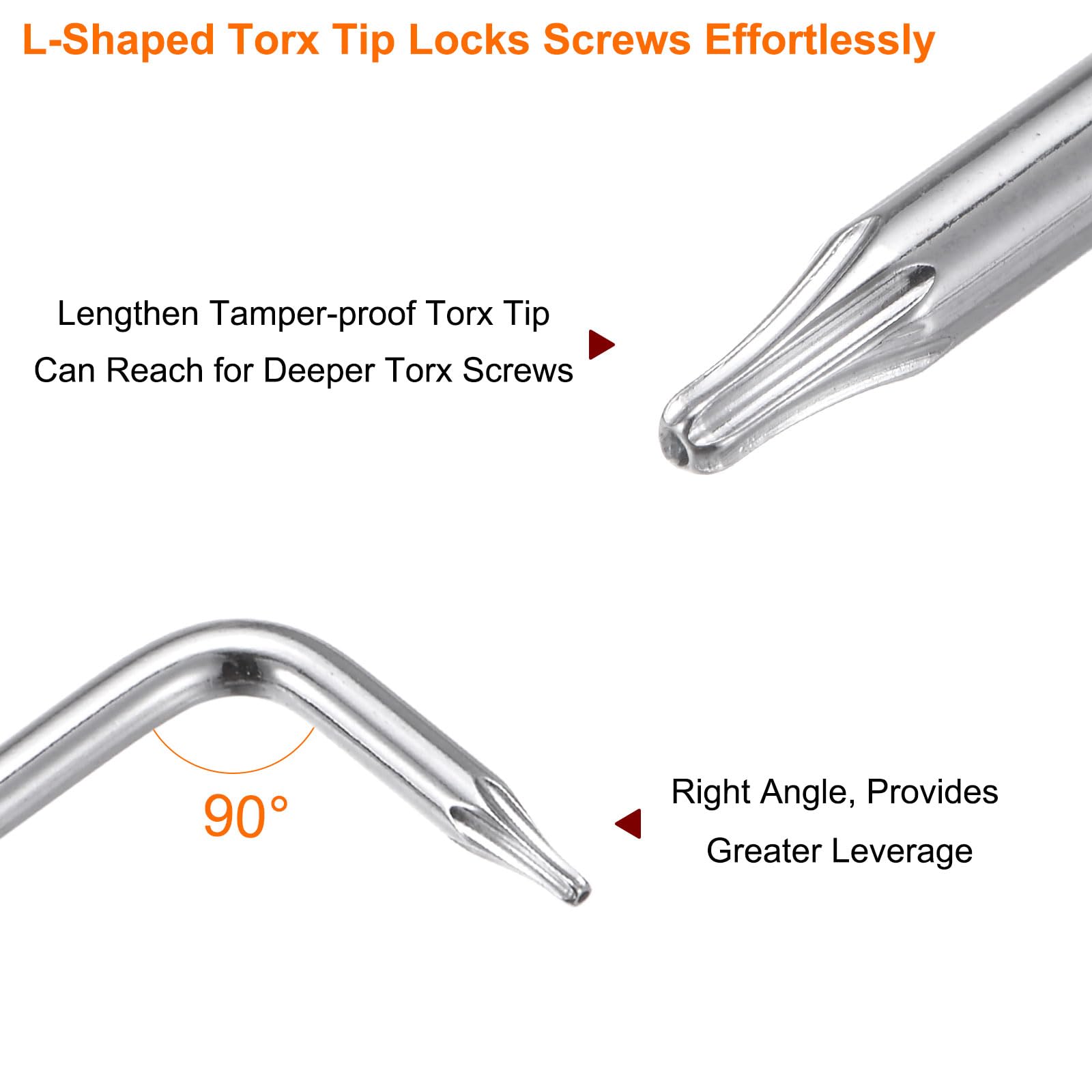 Clés Torx T27 Inviolables QUARKZMAN - Lot De 4 Clés En L Longue 144 Mm, En Acier S2 Chromé Pour Réparations Auto Et Bricolage - 5