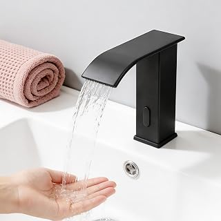 Infrarrojos Grifo Baño con Sensor, Grifo de Baño Caliente y Frío, Grifo de Baño Automático, Grifo Mezclador Sin Contacto, Grifos de Lavabo Cascada, Negro