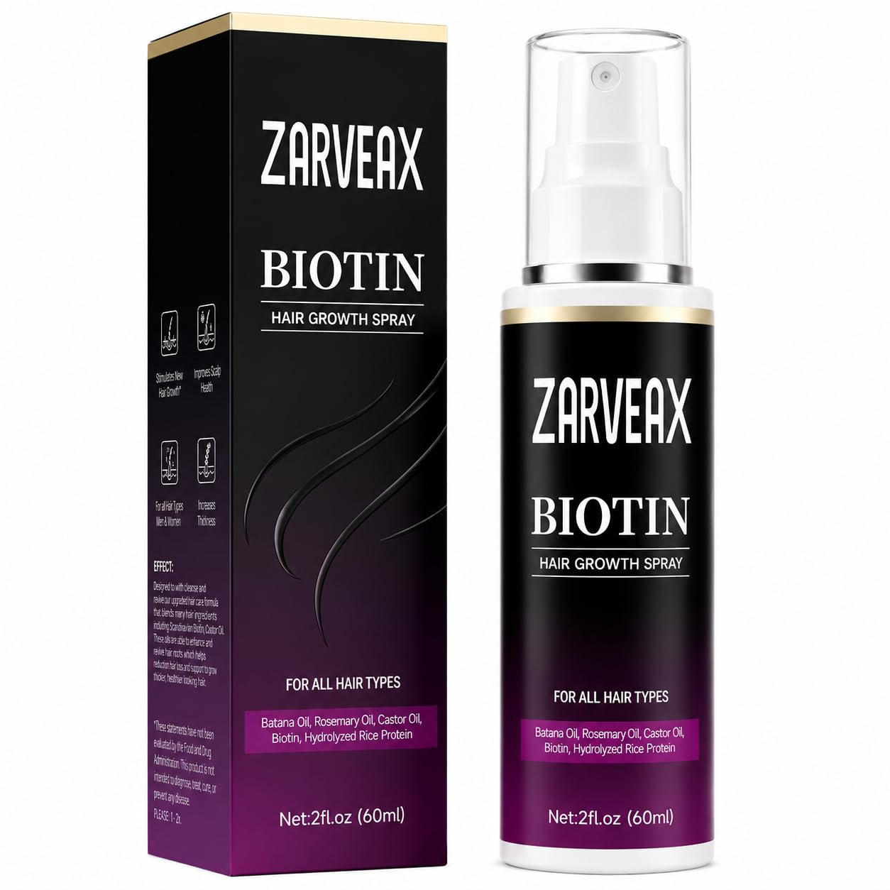 Hair Growth Spray for Women & Men with Biotin, Rosemary Oil & Batana Oil – Non-Greasy Scalp Care Spray for Thinning Hair, Helps Strengthen Hair Roots & Support Thicker-Looking Hair – 60ml