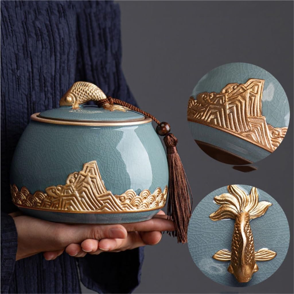 SONGCHAO Sugar Jar Embossed Handmade Tea Storage Jar Kitchen Sealed Storage Jar Ceramic Coffee Candy Jar Loose Tea Storage Container Tea Canister (Color : D)