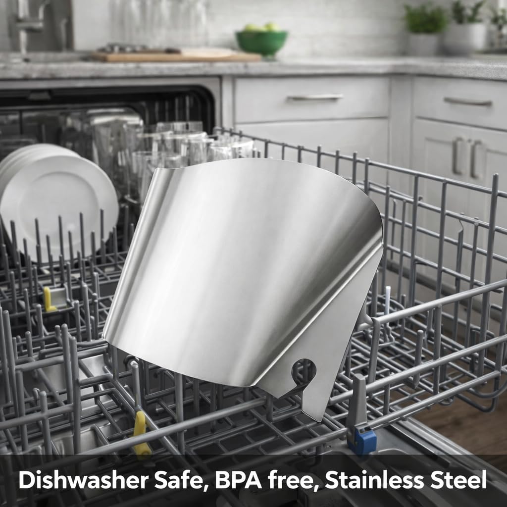 Stainless Steel Pouring Shield for KitchenAid Stand Mixer Bowls - No Spill Pouring Chute and Splash Guard - Easy Flour and Liquid Pouring Guide - Dishwasher Safe