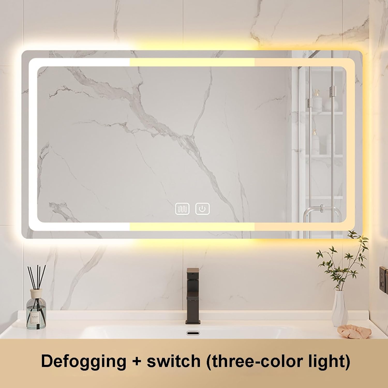 Led Mirror for Bathroom, Front and Backlit, Anti Fog, Dimmable 3 Colors LED Bathroom Mirror, Smart Mirror Touch Sensor Square Wall Mounted(70 * 90cm)