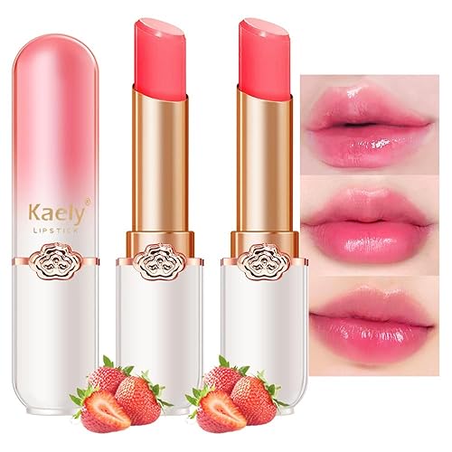 Kaely Bálsamo labial teñido de fresa, juego de maquillaje que cambia de color de lápiz labial PH, brillo de tinte de labios rosa claro, labios