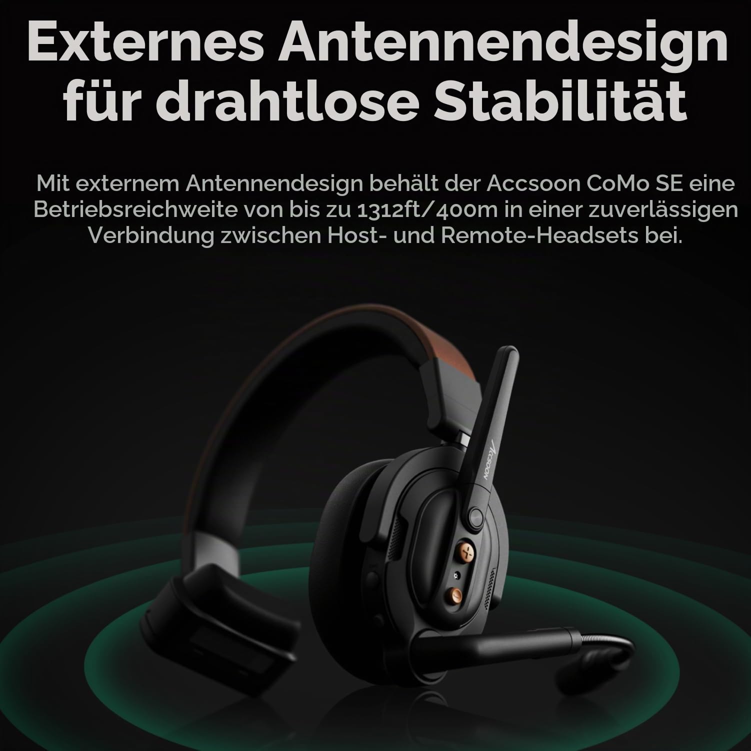 Accsoon Como SE Wireless Intercom Headset System, 2,4 GHz Vollduplex-Kommunikation, 1312ft/400m Reichweite, Externe Antenne, ENC, 30+ Stunden Akkulaufzeit, 1 PC-Host- und 4PC Remote-Headset