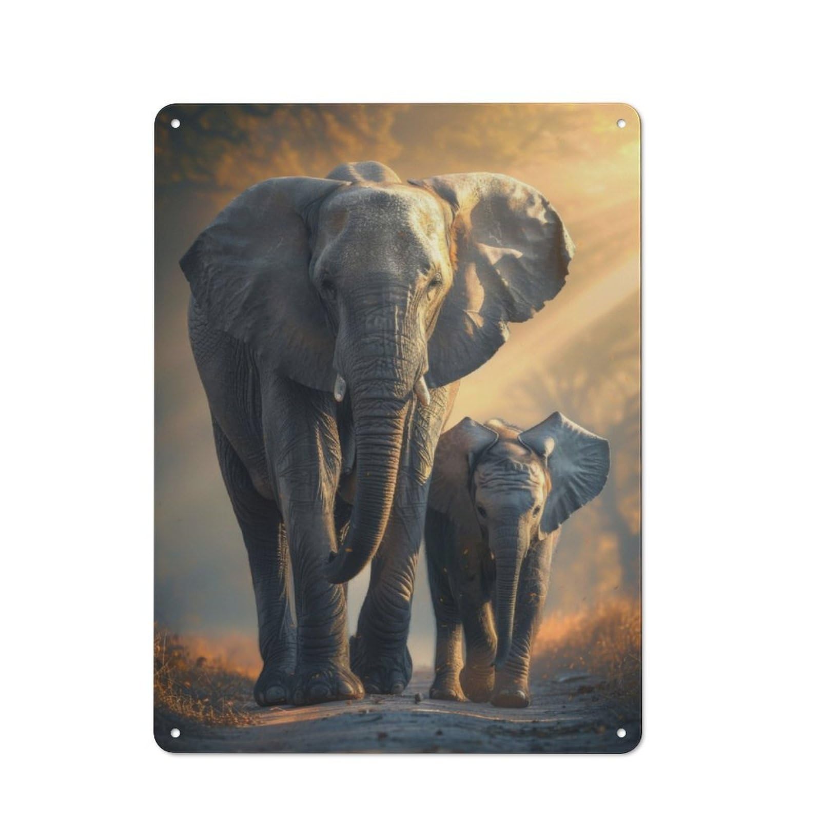 Elephant Animal Family Decorative Metal Sign 40x30cm, Creative Studio Wall Plaque for Hobby Room, Office, Lounge Or Living Room