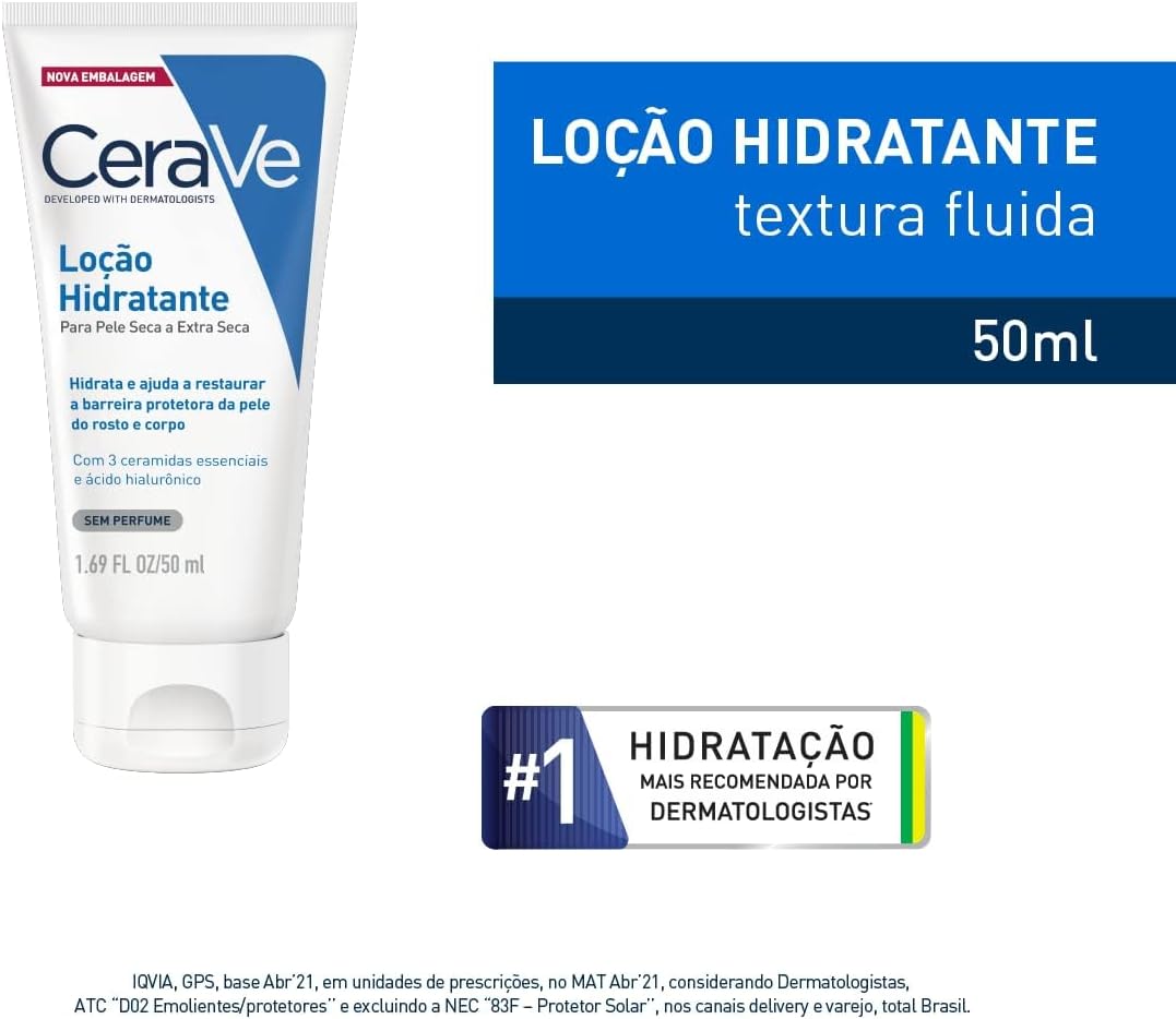 CeraVe, Loção Hidratante Corporal, com textura Fluida e Ácido Hialurônico, 50ml