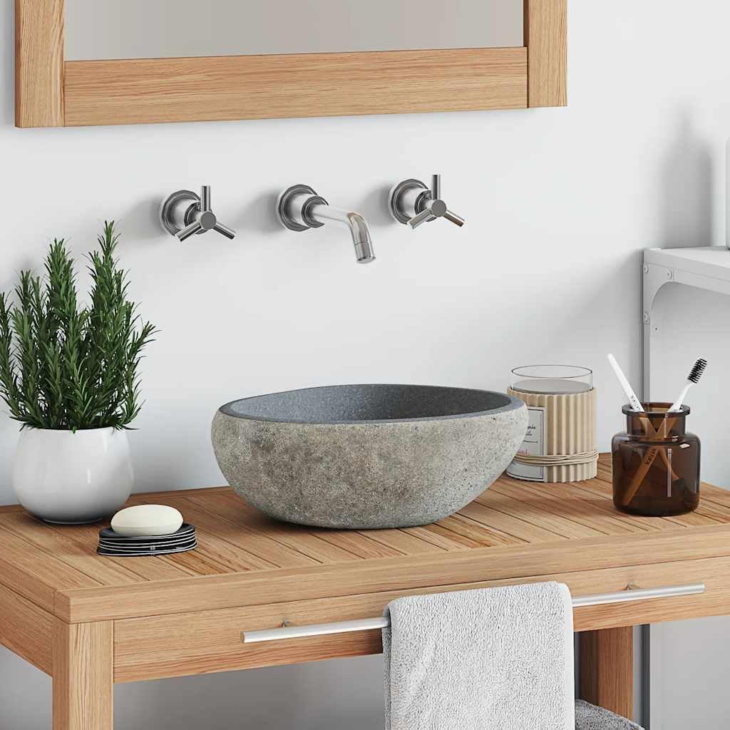 Lavabo ovale in pietra naturale di fiume (29-38) x(24-31) cm, lavello da bagno in pietra naturale con foro di drenaggio da 4,5 cm, superficie lucida facile da pulire,