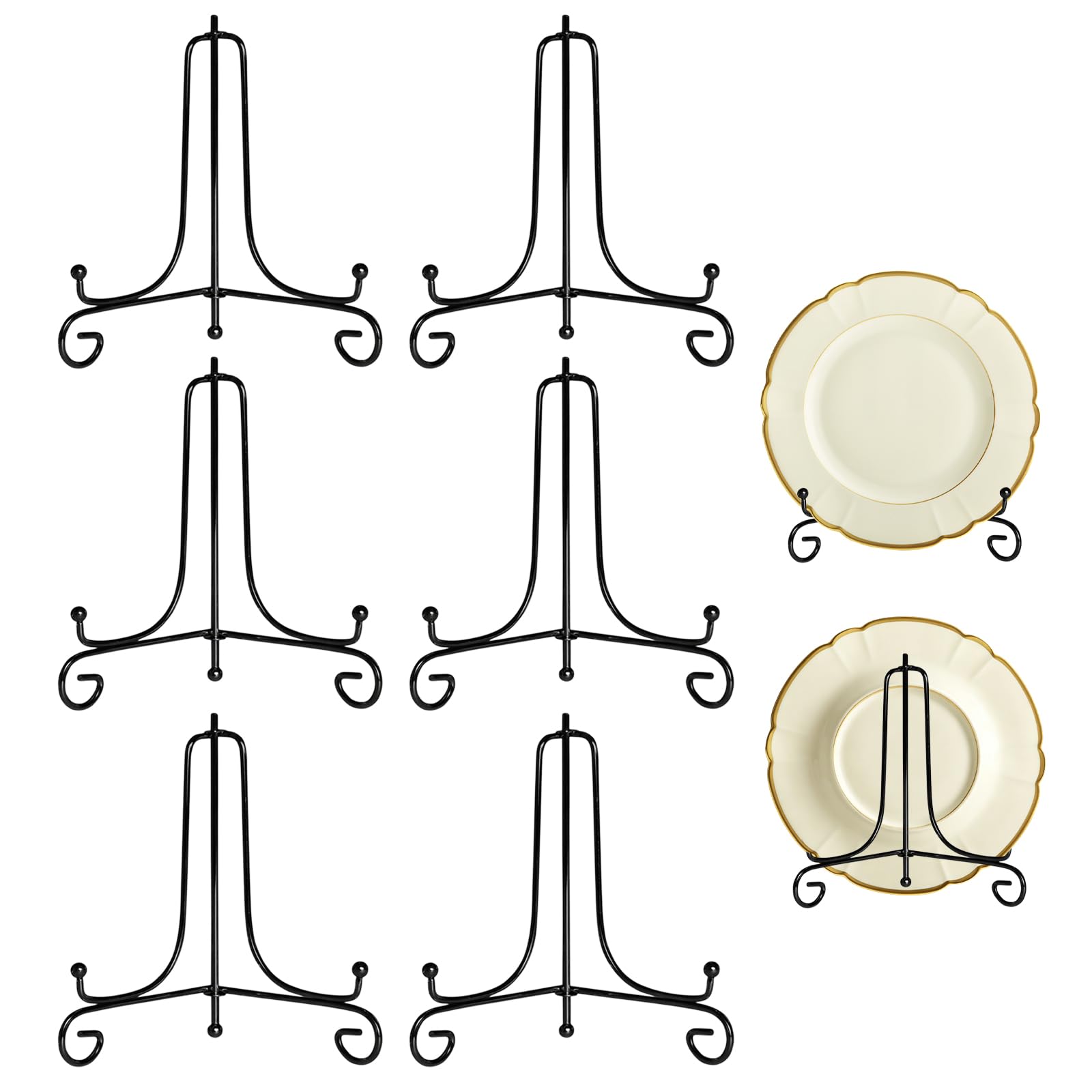 Azoisuwr Black Plate Stand For Display 6 Pcs 4 Inch Iron Easel Foldable Plate Holder, Picture Stand For Picture Frames, Decorative Plates, Photos, Art
