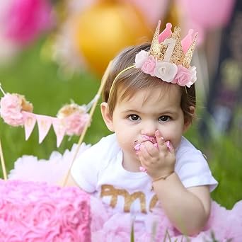 زينة قبعة عيد الميلاد الأولى لأول مرة لهدايا الأطفال روز الذهب الوردي حزب التاج سنة واحدة الأميرة القديمة