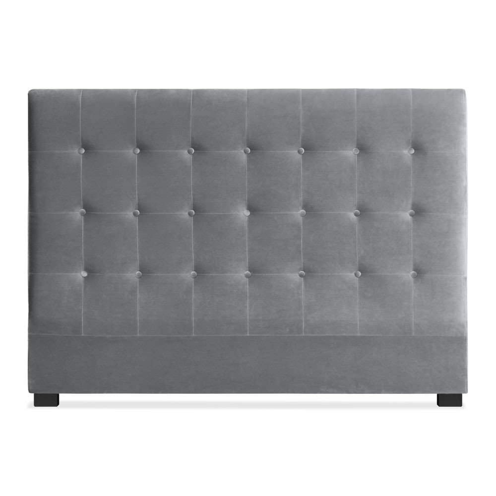 Menzzo Tête de lit Luxor 160 cm – Velours Argent capitonné – Design Chic Contemporain – Tête de lit rembourrée pour lit Double – L160 x P10 x H120 cm
