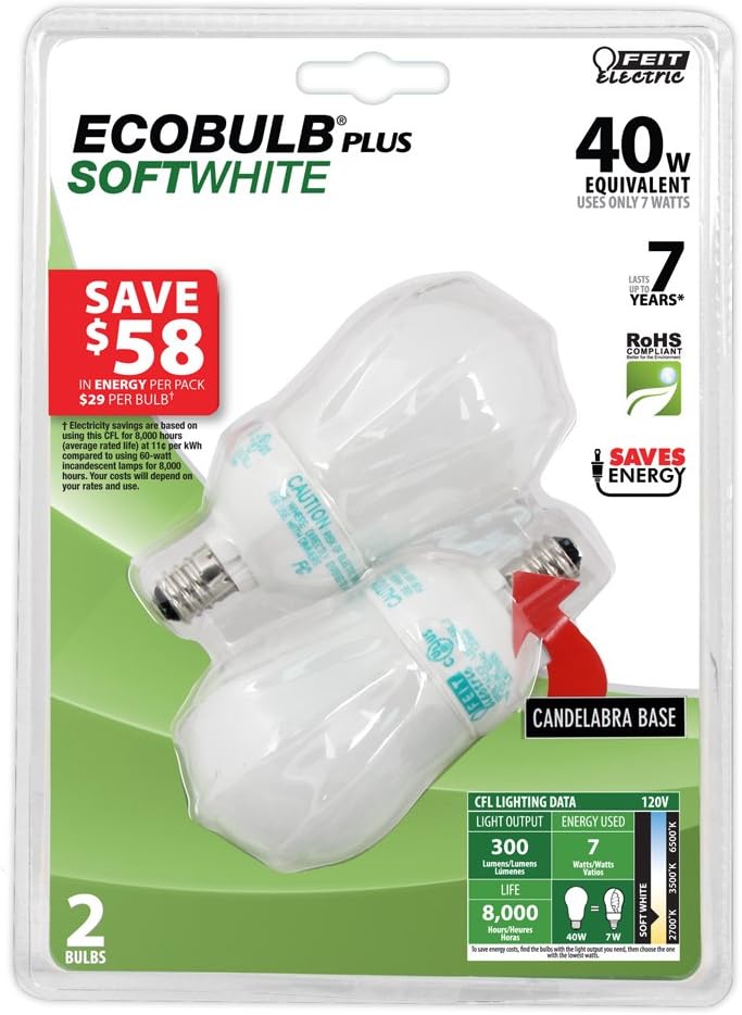 Feit Electric BPESL7AC/CF 40-Watt Equivalent A-Shape CFL Bulb