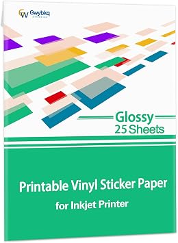 Gwybkq Glossy Printable Vinyl Sticker Paper for Inkjet Printer 25 Sheets 8.5"x11" Adhseive White Labels Decal Papers