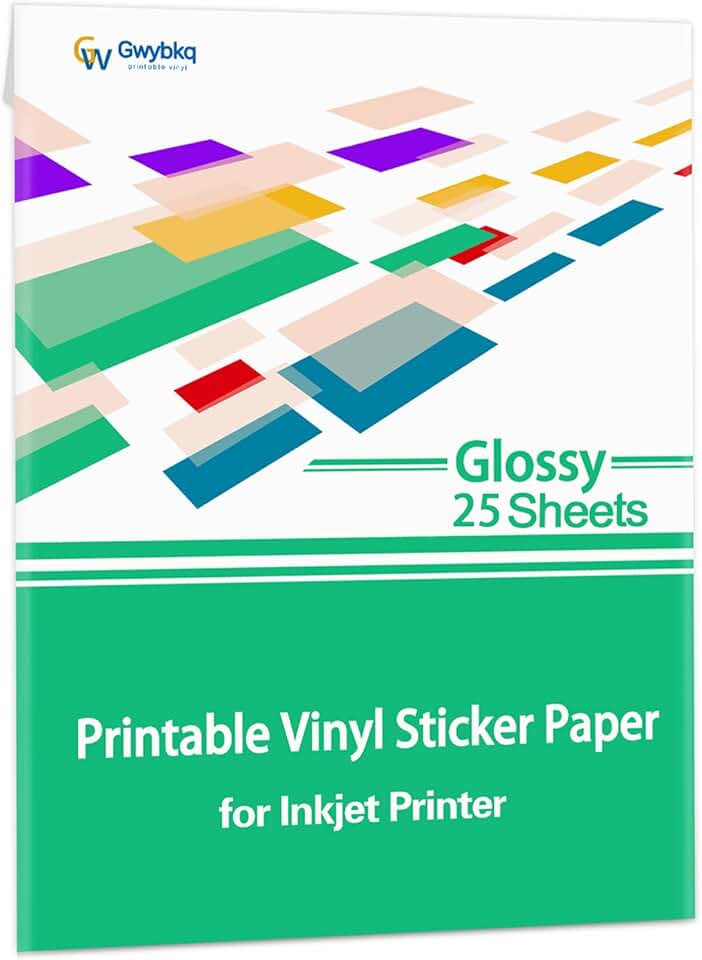 Glossy Printable Vinyl Sticker Paper for Inkjet Printer 25 Sheets 8.5"x11" Adhseive White Labels Decal Papers