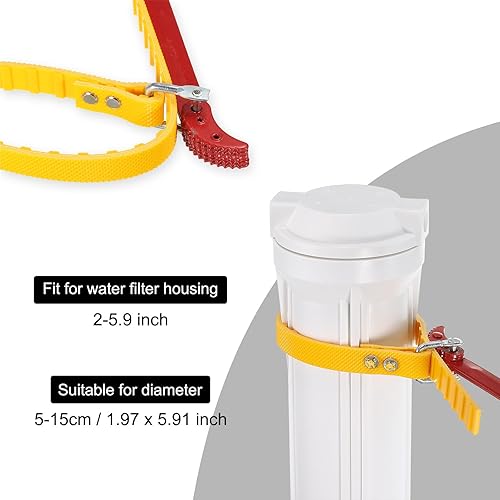 Miniatura 5 de MECCANIXITY Llave de cinturón de carcasa para filtro de agua de 2 a 5.9 pulgadas, carcasa de filtro de plástico, amarillo y rojo