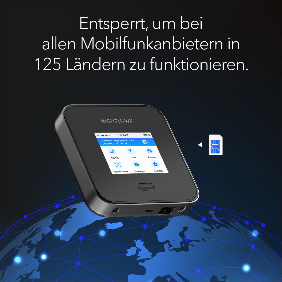NETGEAR Nighthawk M7 Pro Mobiler Hotspot-Router 5G, entsperrt, Internationales Roaming in 125 Ländern, WiFi 7, tragbares Gerät für Reisen, 13 Stunden Akkulaufzeit (MR7450)