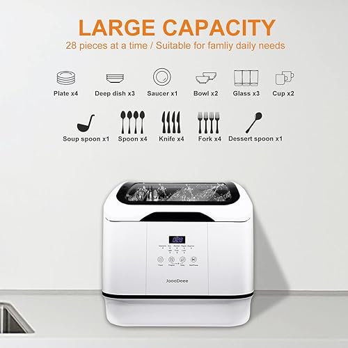 Miniatura 3 de Encimera portátil para lavavajillas, lavavajillas compacto con consumo de agua de 6.5 litros, 7 programas de lavado, espray doble de 360, función