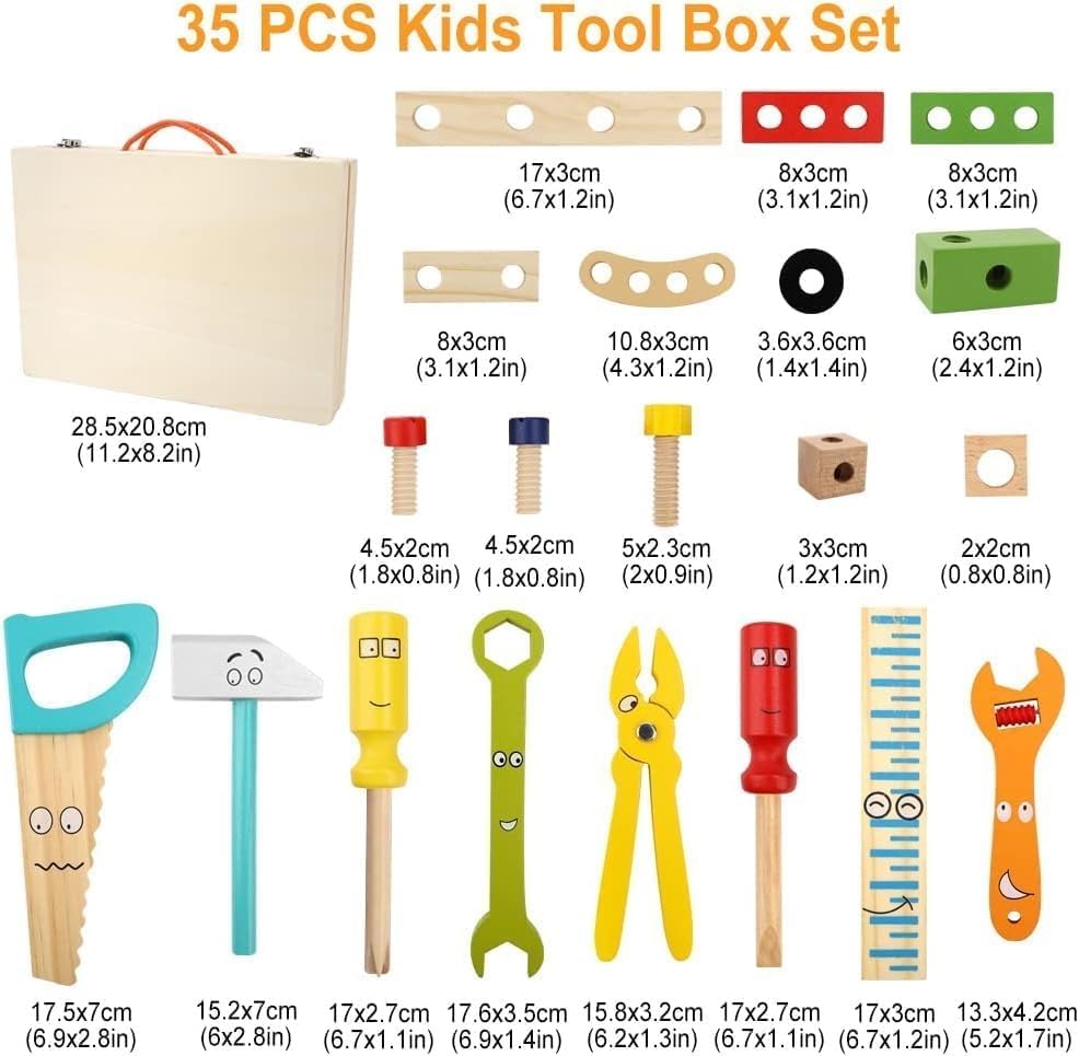Wudly Construction Toys for Kids - 35-Piece Tool Kit for Kids with Toy Box, Realistic Tools, Educational Playset, Safe Durable Materials, for Boys and Girls Ages 3 and Up - Image 9 thumbnail