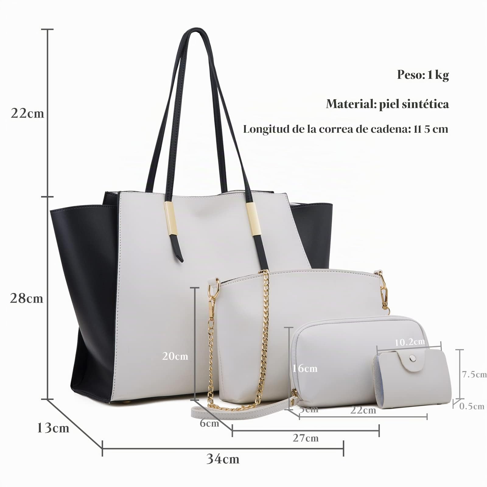 FANDARE Moda Bolsos de Mano Mujer Bolso de Mano Cartera Juego de 4 Piezas Bolso Bandolera Bolso de Hombro Cruzado Señora Tote Shopper Bolso de Mensajero Trabajo Viajar Crossbody Bag Blanco