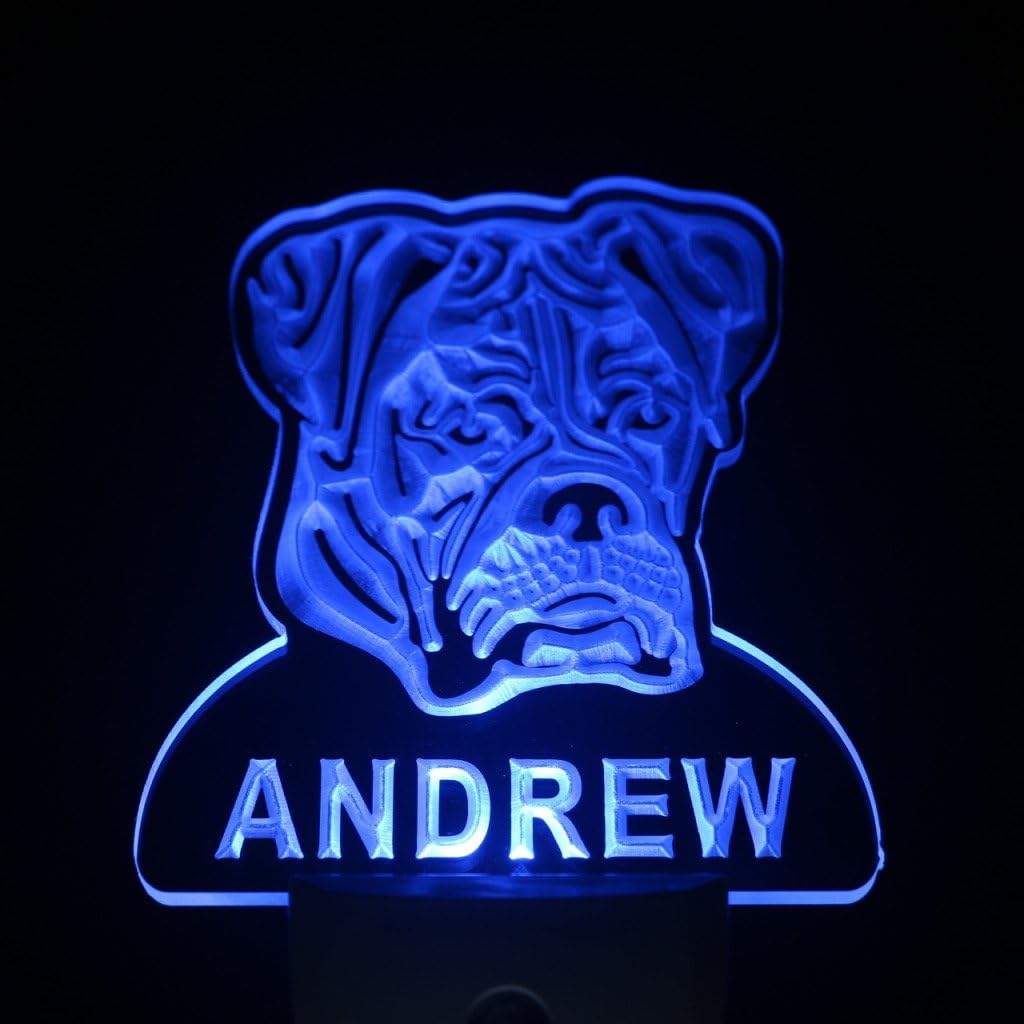 ADVPRO ws1057-tm Boxer Dog Personalized Night Light Name Day/Night Sensor LED Sign