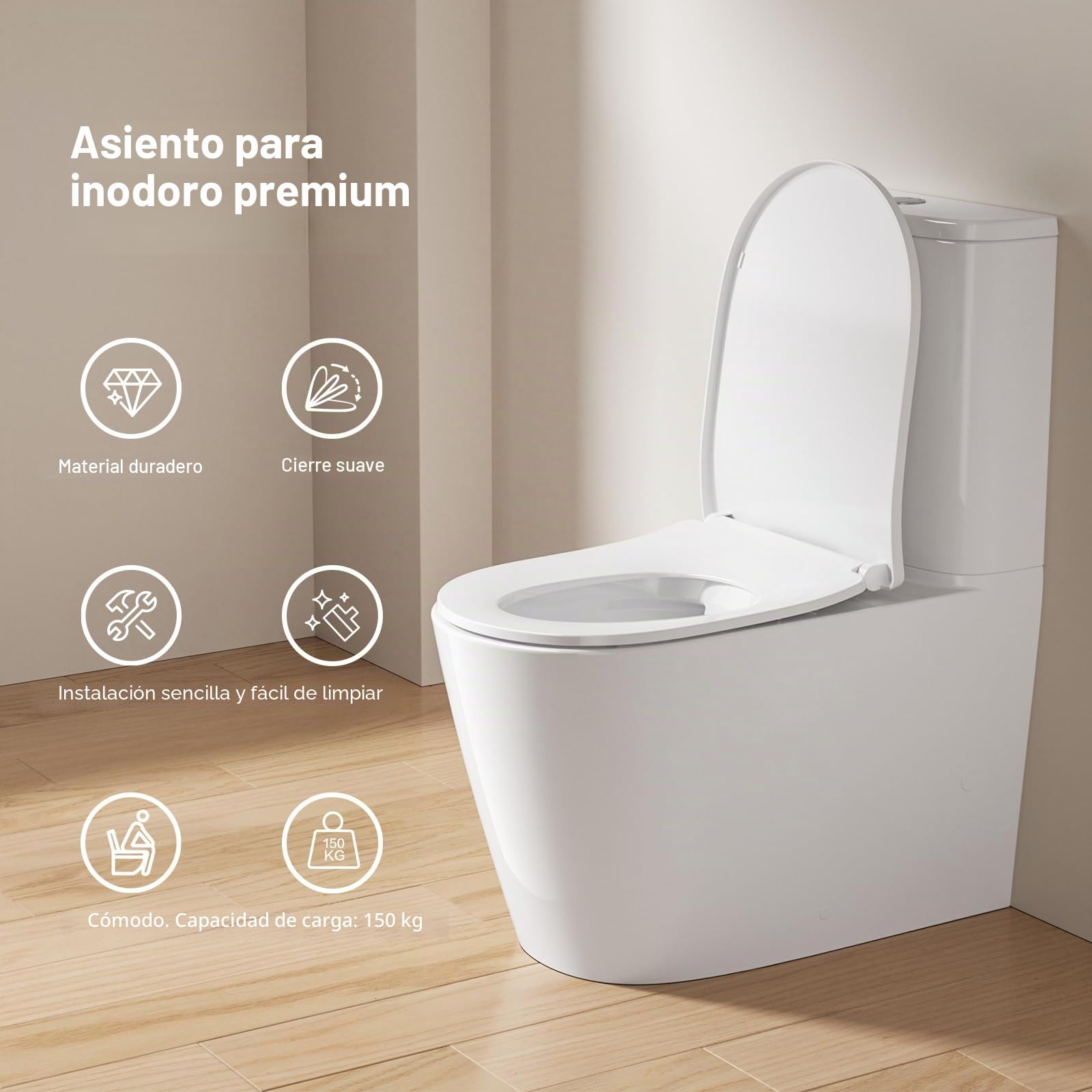 Tapa WC Universal, Tapa Inodoro en Forma de U/D, Tapa WC con Cierre Suave, Toilet Seat Para Familia y Baño, Montaje Fácil y Resistente, Liberación Rápida para una Fácil Limpieza.