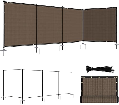 Juego de valla de privacidad de 6 pies de alto x 24 pies de largo, con postes y rieles, kit de valla para patio, jardín, piscina (marrón)